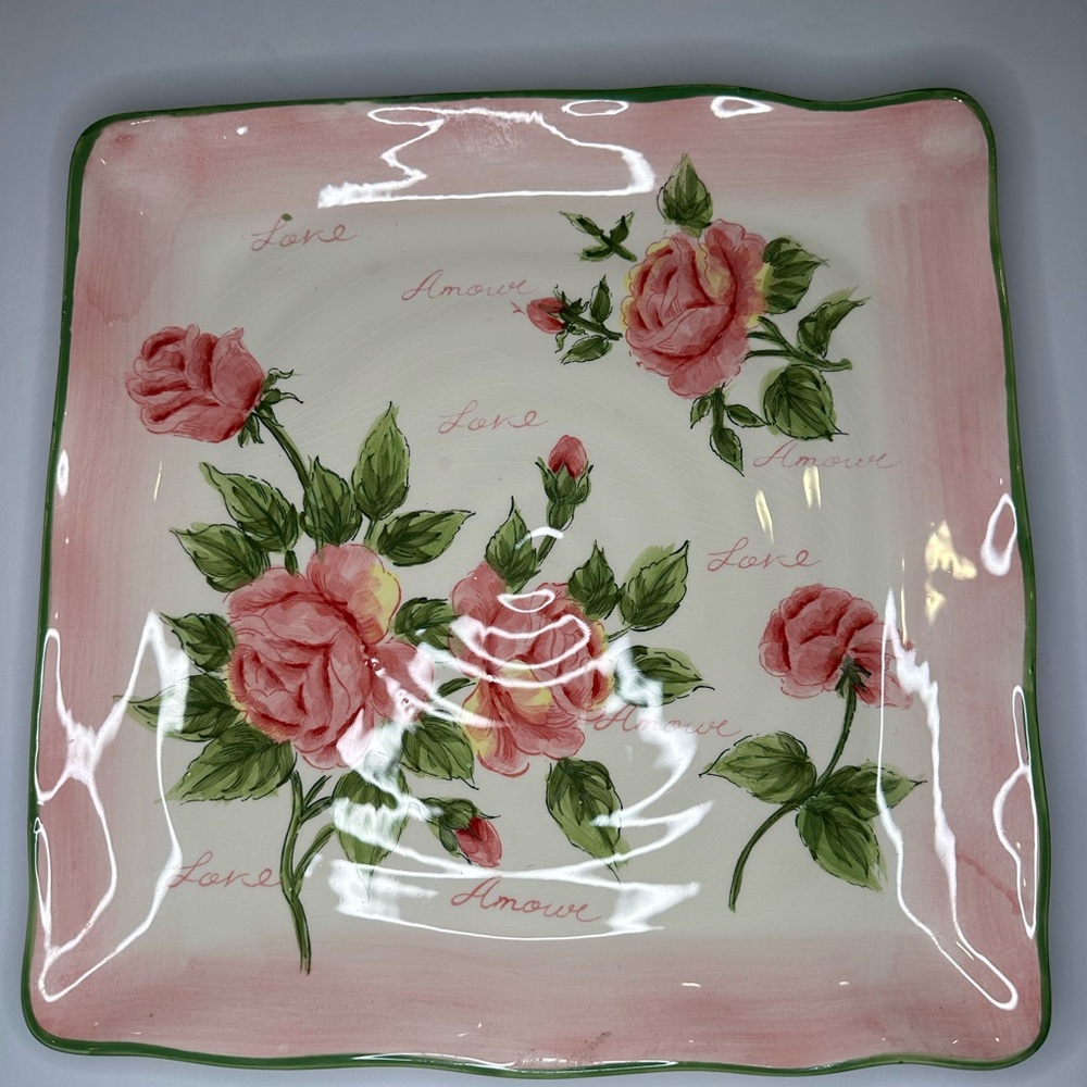 Amore‎ Rose Vintage Inspired Pink Rose Ceramic Platter French Country Decor
